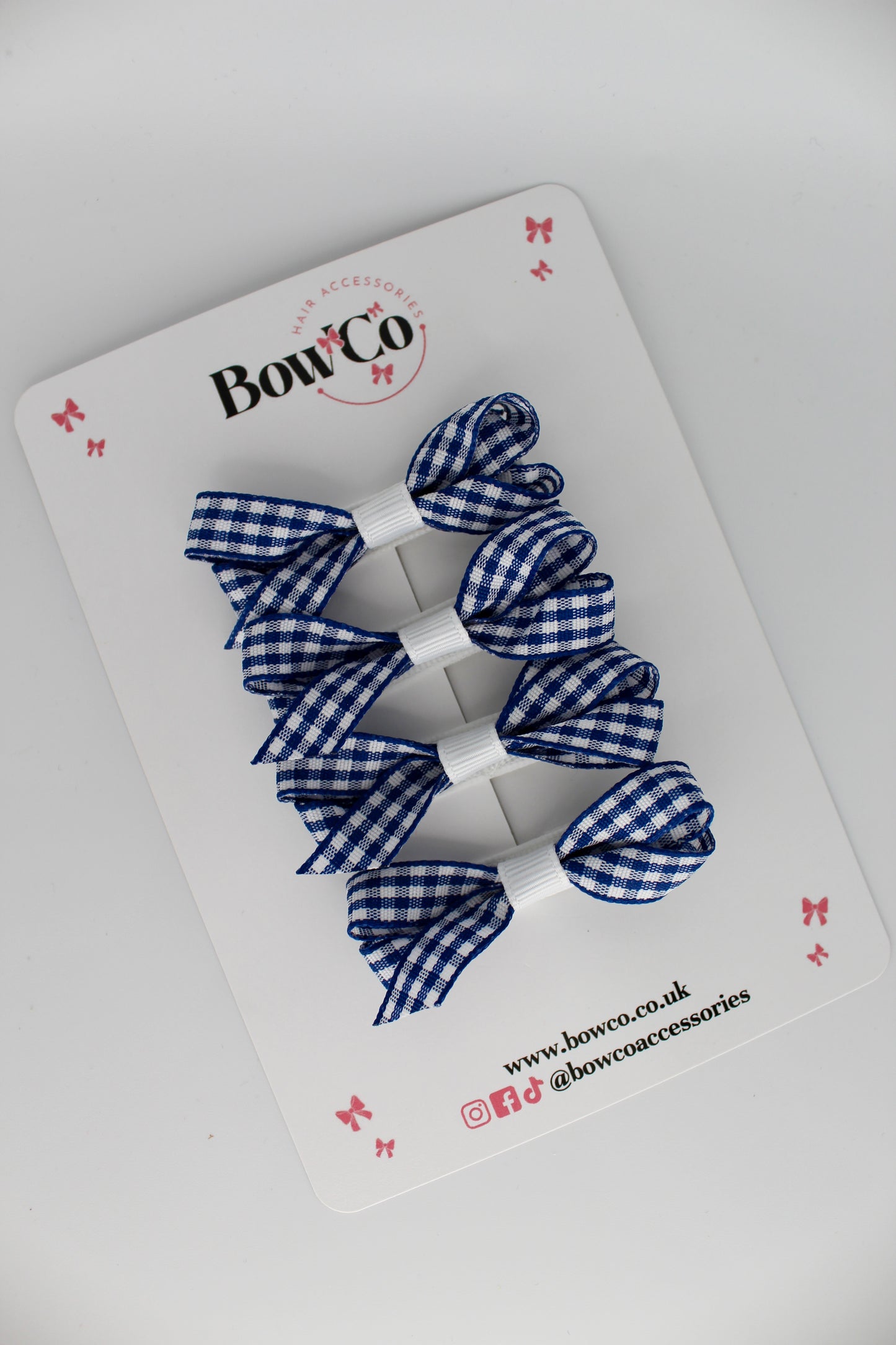 Ballerina Bow Bundle Set of 4 - Navy Blue Gingham - Clip