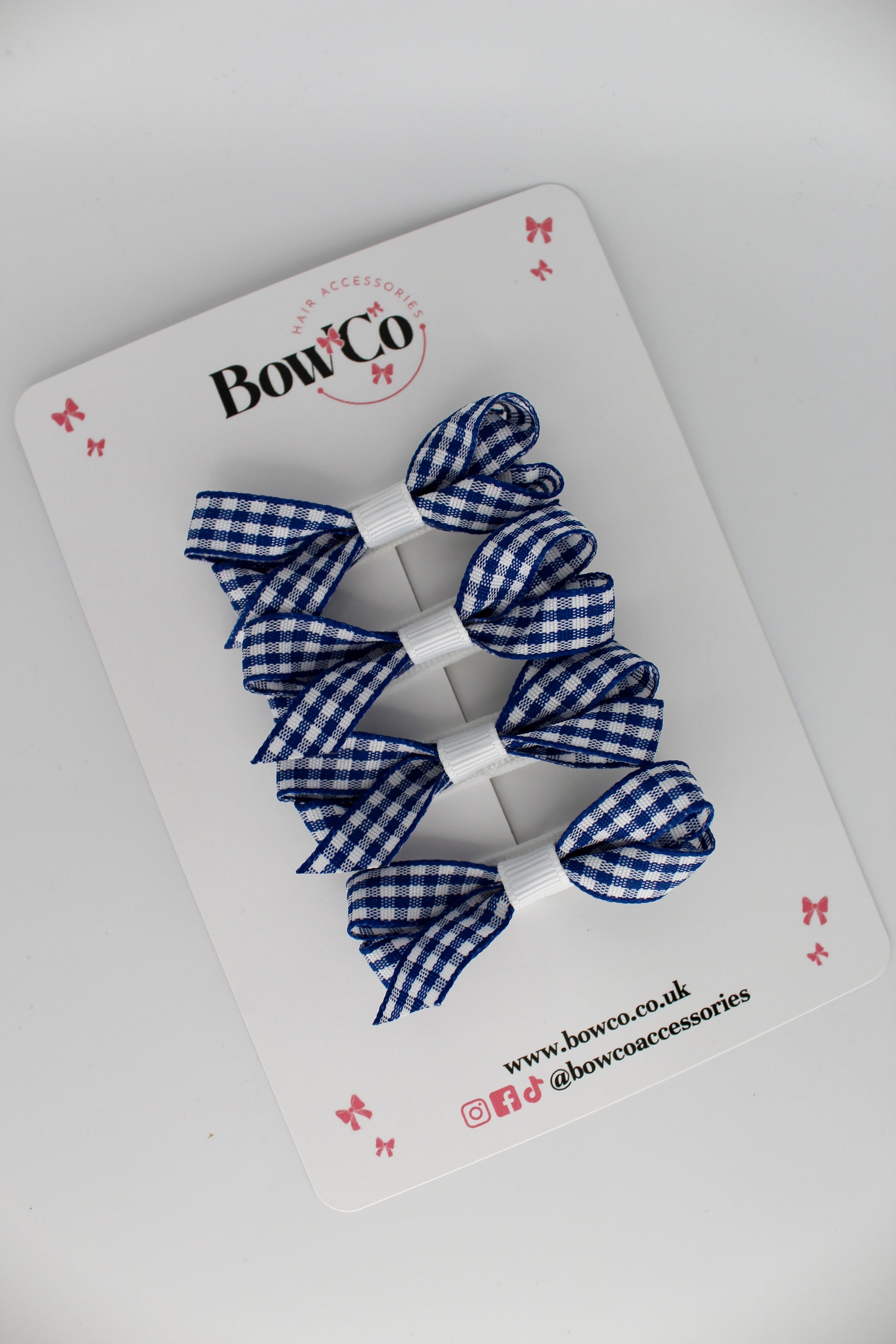 Ballerina Bow Bundle Set of 4 - Navy Blue Gingham - Clip