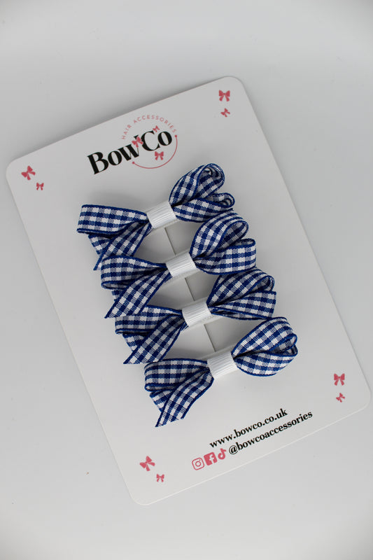 Ballerina Bow Bundle Set of 4 - Navy Blue Gingham - Clip