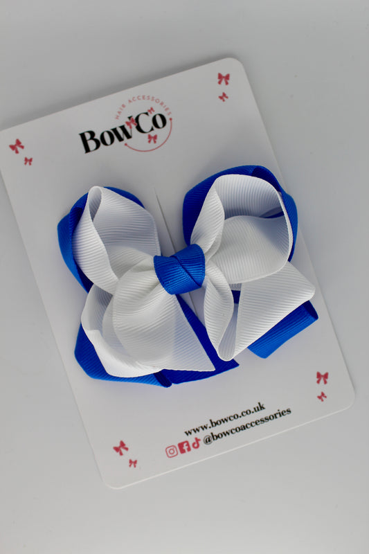 Double Loop School Hair Bow - Royal Blue and White