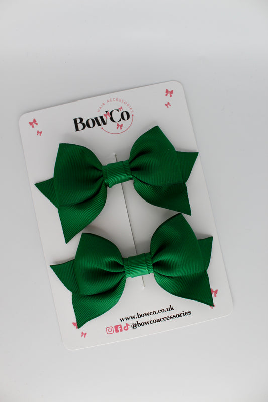 Double Knot Bow Tail Set - Clip - Forest Green