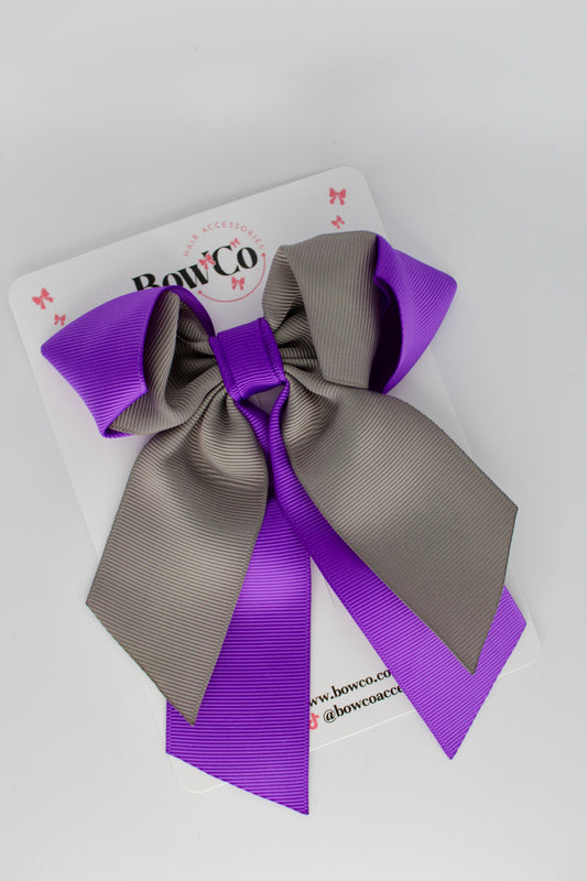 Layer Loop Tail Hair Bow - Clip - Purple and Metal Grey