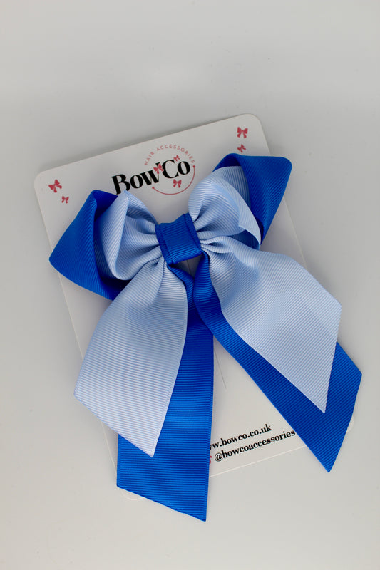 Layer Loop Tail Hair Bow - Clip - Royal Blue and Bluebell