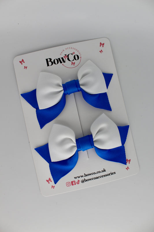 Double Knot Bow Tail Set - Clip - Royal Blue and White