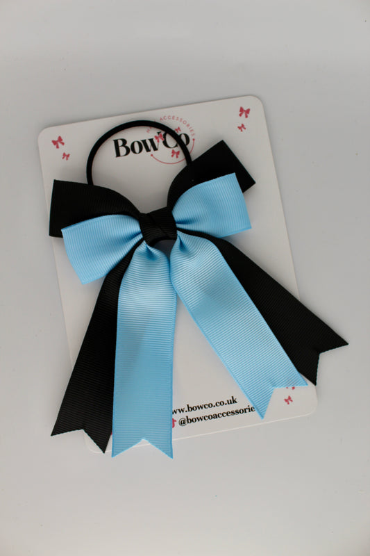 Double Ribbon Tail – Elastic - Black and Blue Topaz