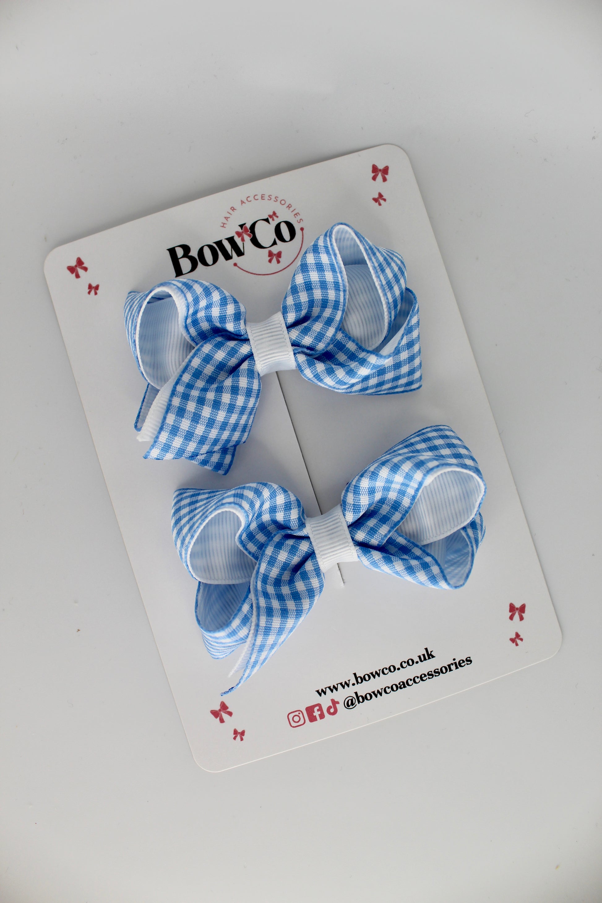 Loop Bow Set - Light Blue Gingham - Clip