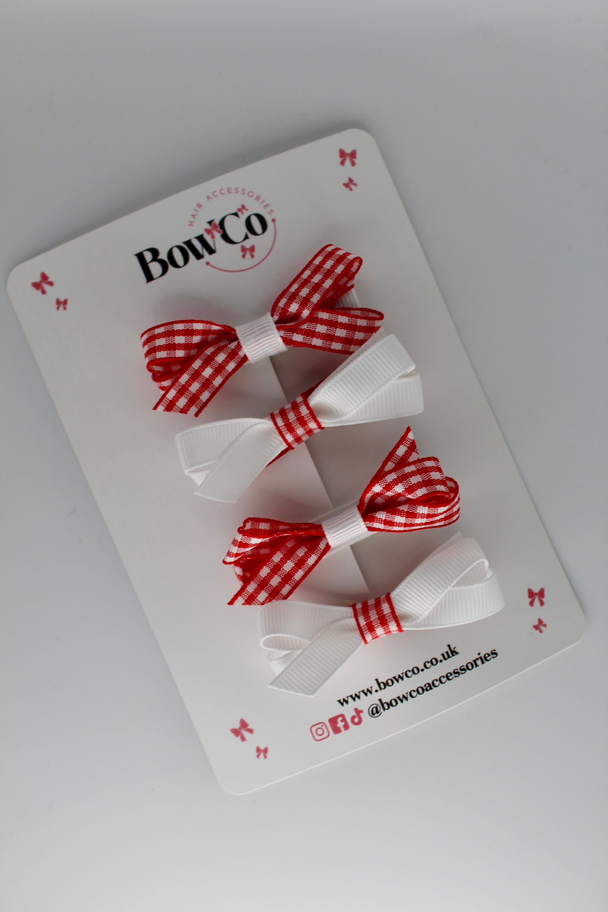 School Red Gingham Ballerina Bow Set of 4 - Clip