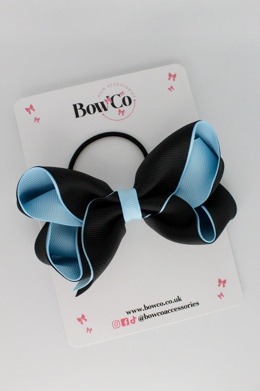 4 Inch Loop Bow - Elastic - Black and Blue Topaz