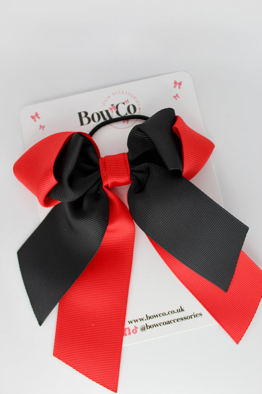 Layer Loop Tail Hair Bow - Elastic - Red and Black