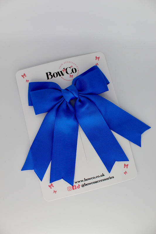Double Ribbon Tail School Hair Bow – Clip - Royal Blue
