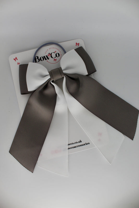 Double Layer Tail Bow – Elastic - Metal Grey and White
