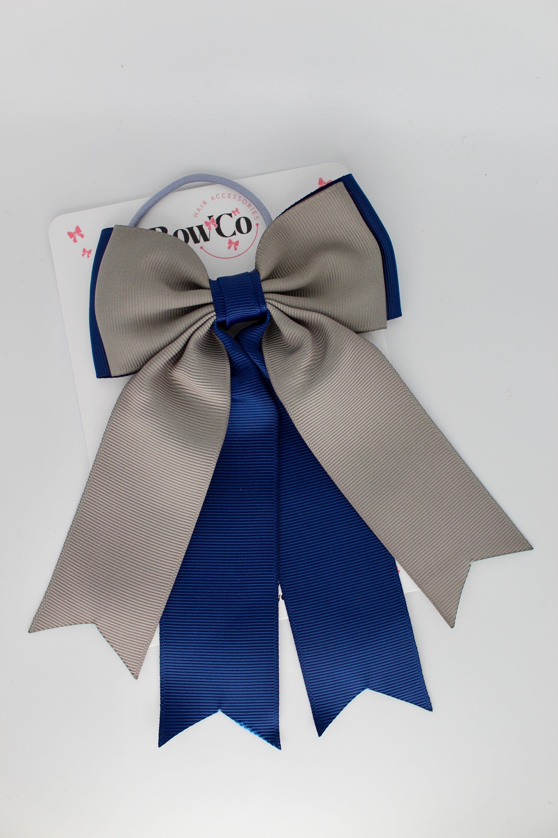 Classic Tail Bow - Elastic - Navy Blue and Metal Grey