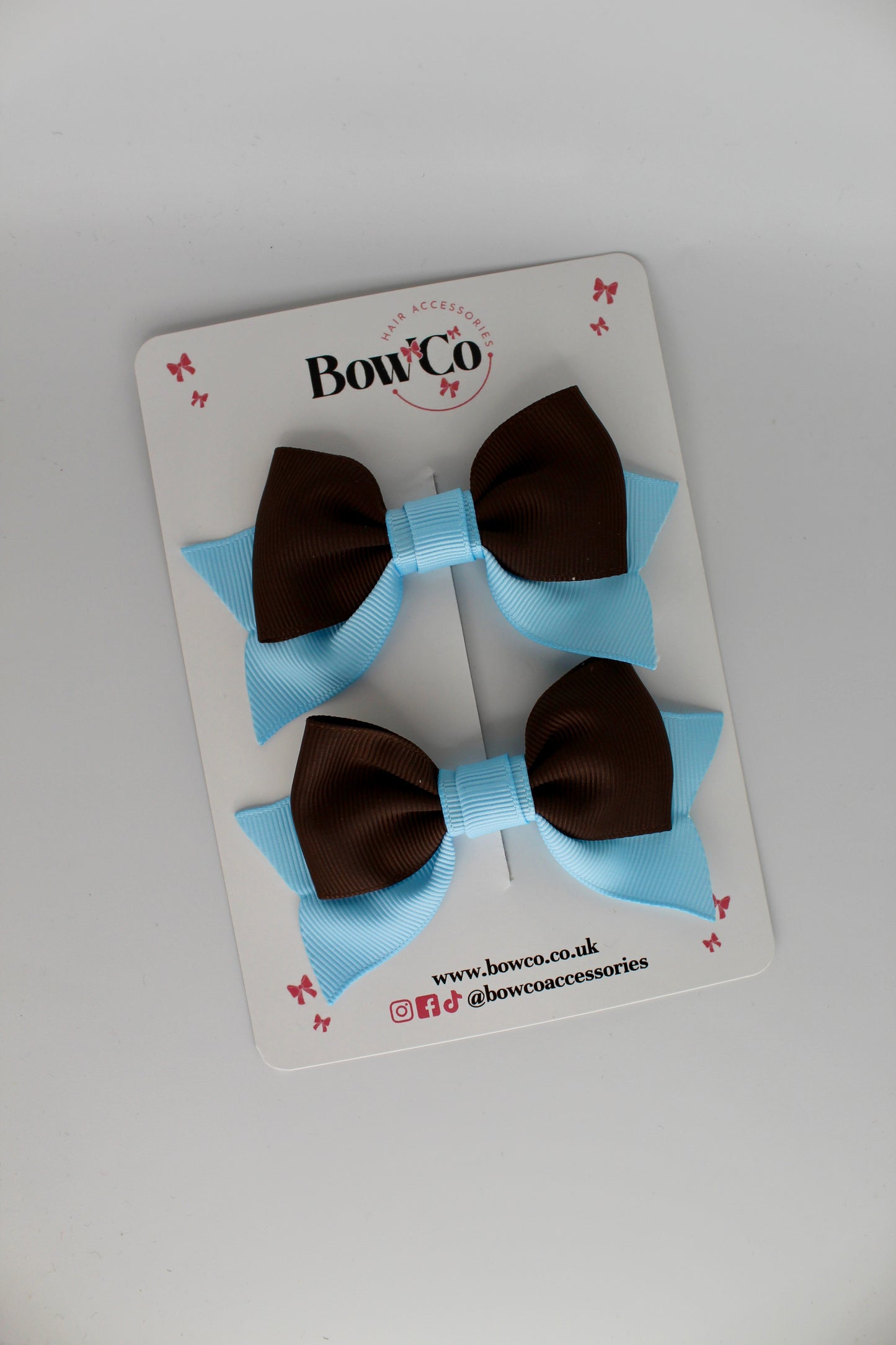 Double Knot Bow Tail Set - Clip - Blue Topaz and Brown