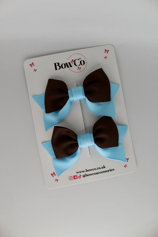 Double Knot Bow Tail Set - Clip - Blue Topaz and Brown