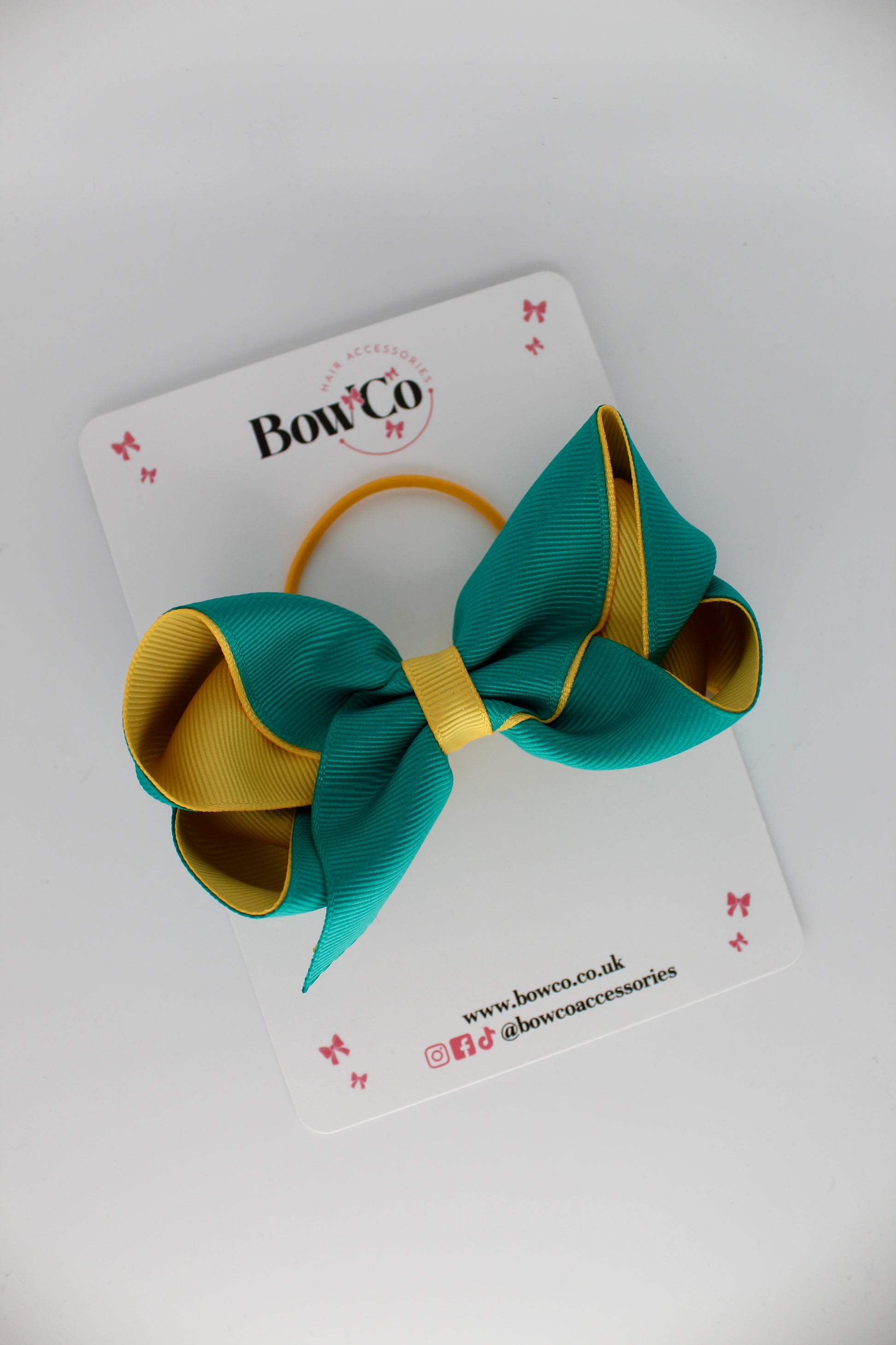 4 Inch Loop Bow - Elastic - Jade Green and Yellow Gold