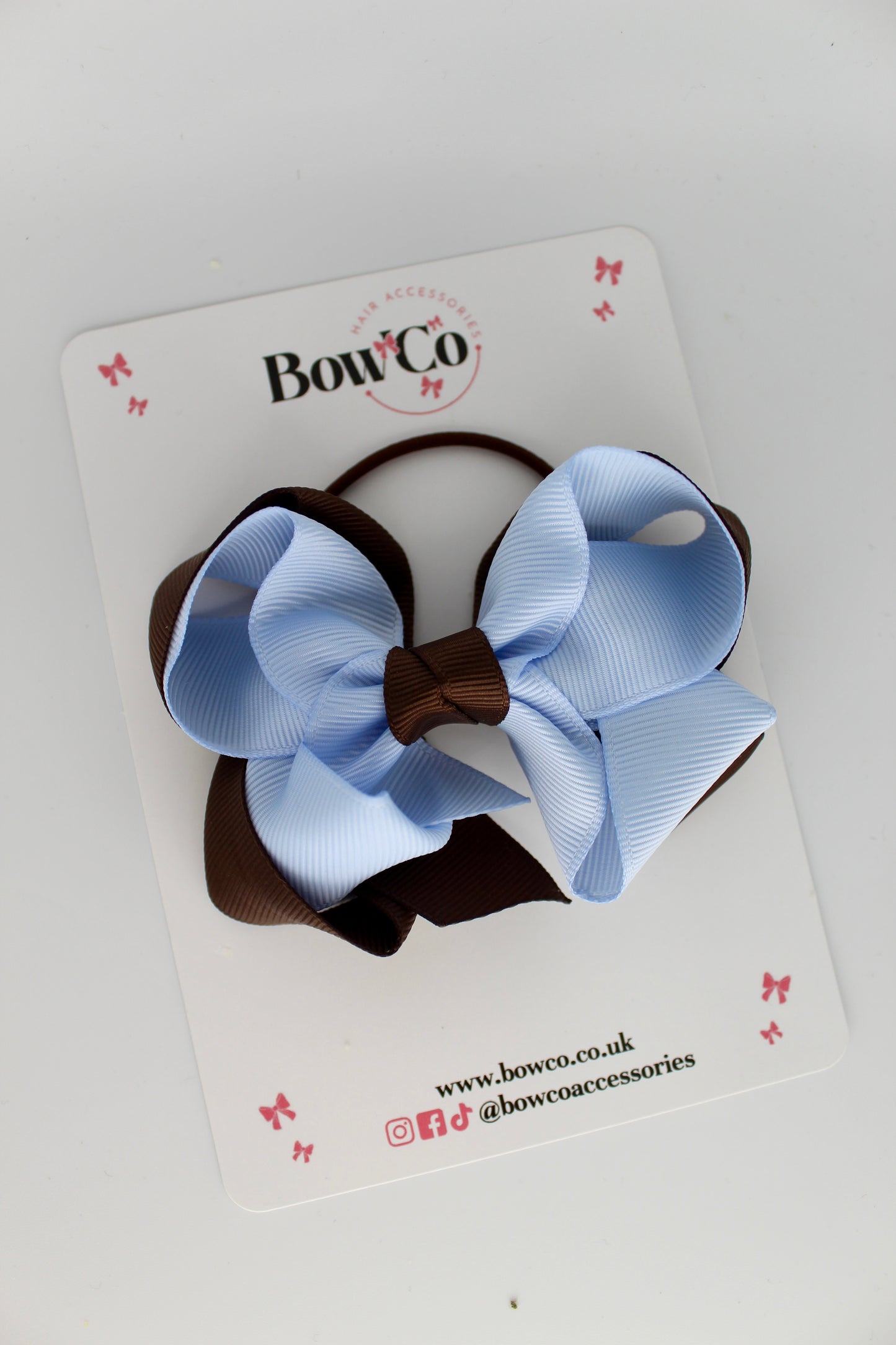 Double Loop Bow - Elastic - Brown and Bluebell