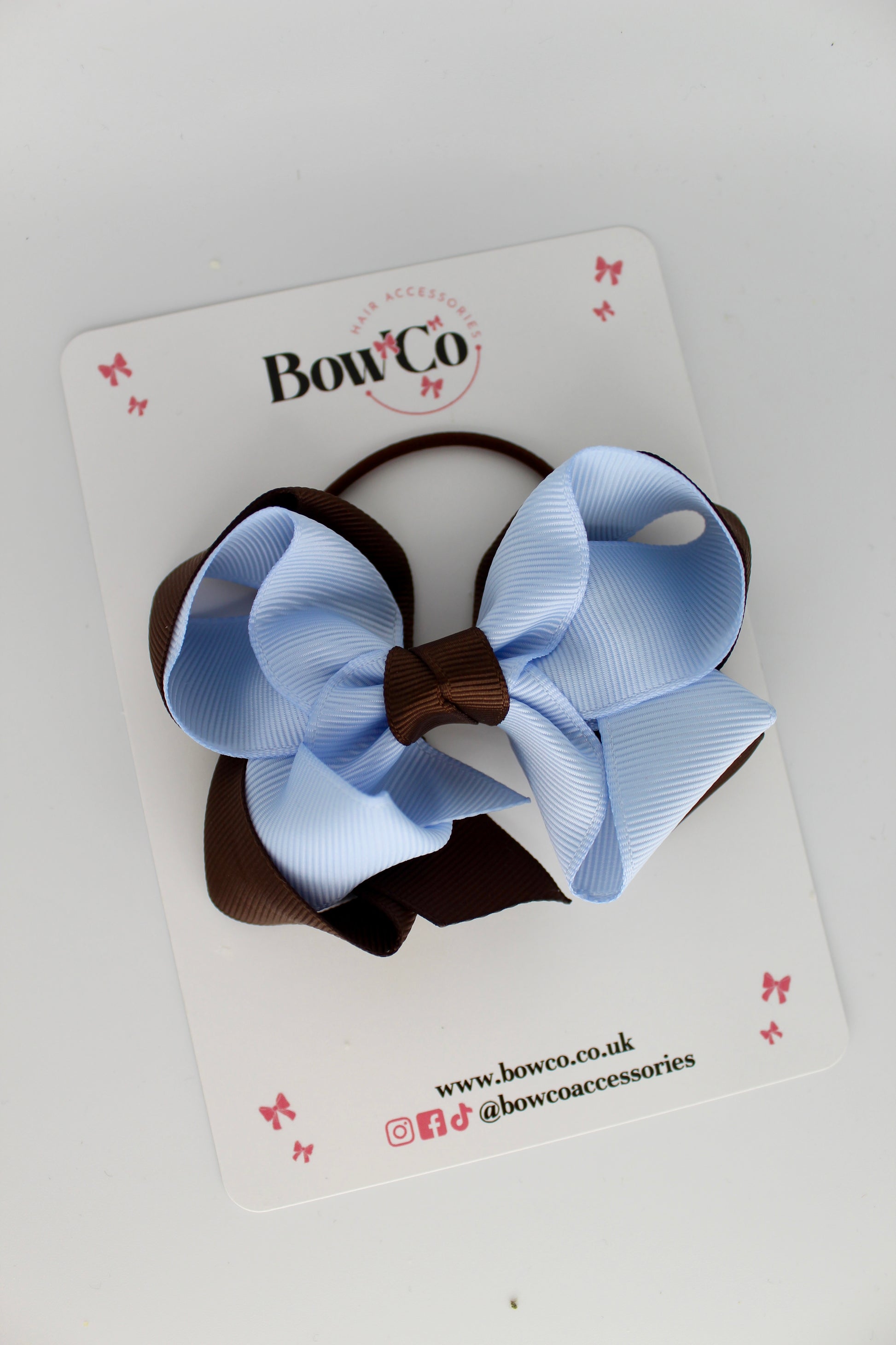 Double Loop Bow - Elastic - Brown and Bluebell