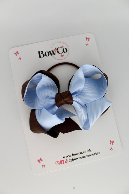Double Loop Bow - Elastic - Brown and Bluebell