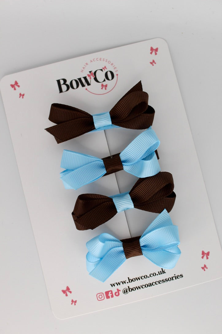 Ballerina Bows - Set of 4 - Clip - Blue Topaz and Brown
