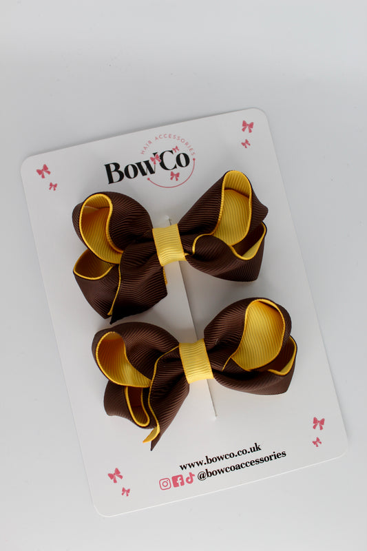 Loop Bow Set - Clip - Brown and Yellow Gold