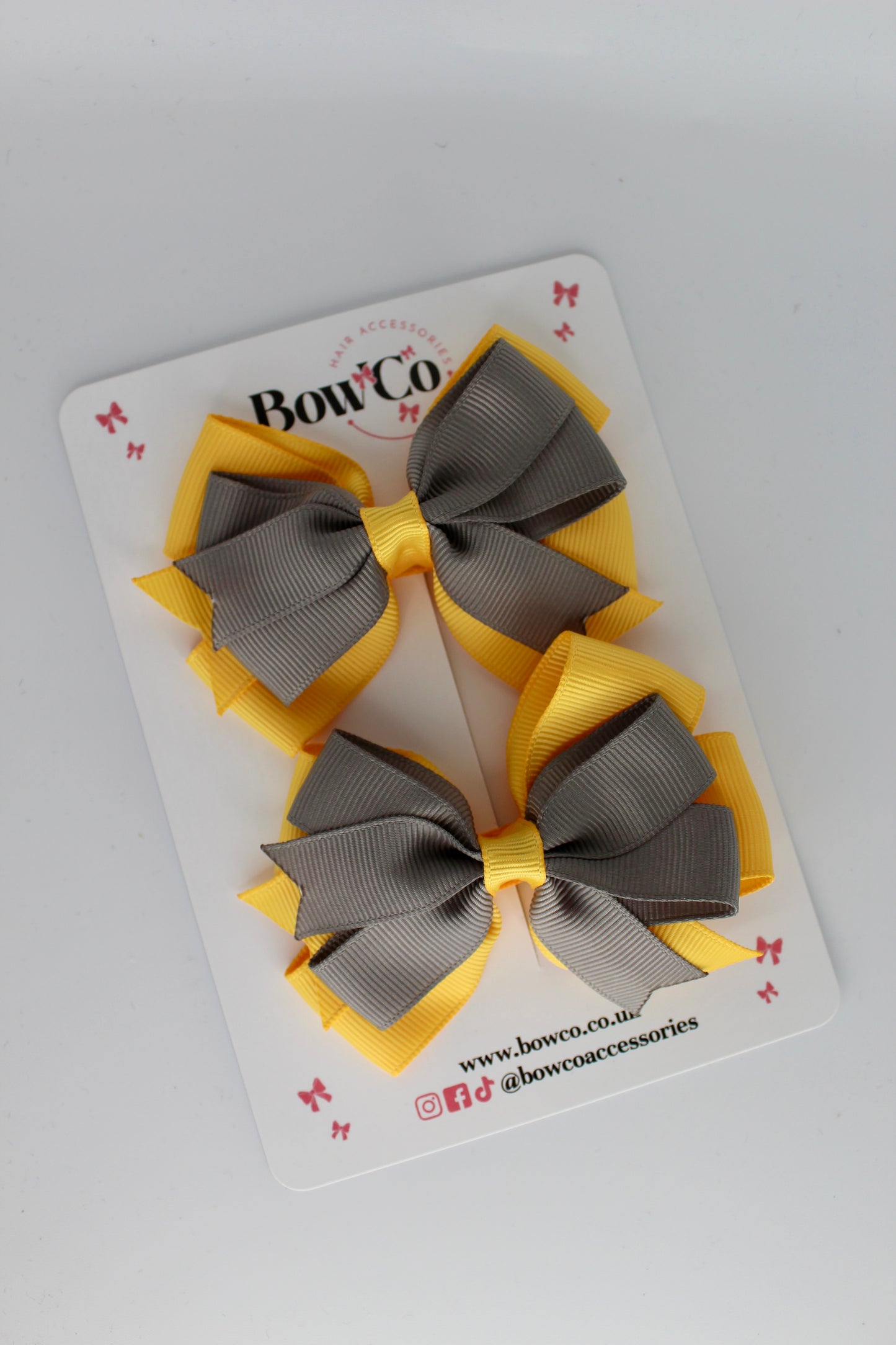 Metal Grey and Yellow Gold - Double Tail Bow Set - Clip