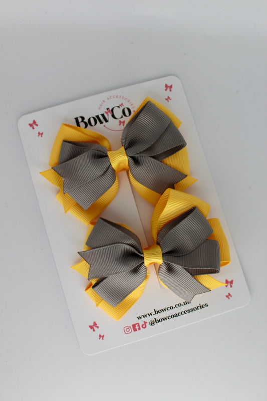 Metal Grey and Yellow Gold - Double Tail Bow Set - Clip