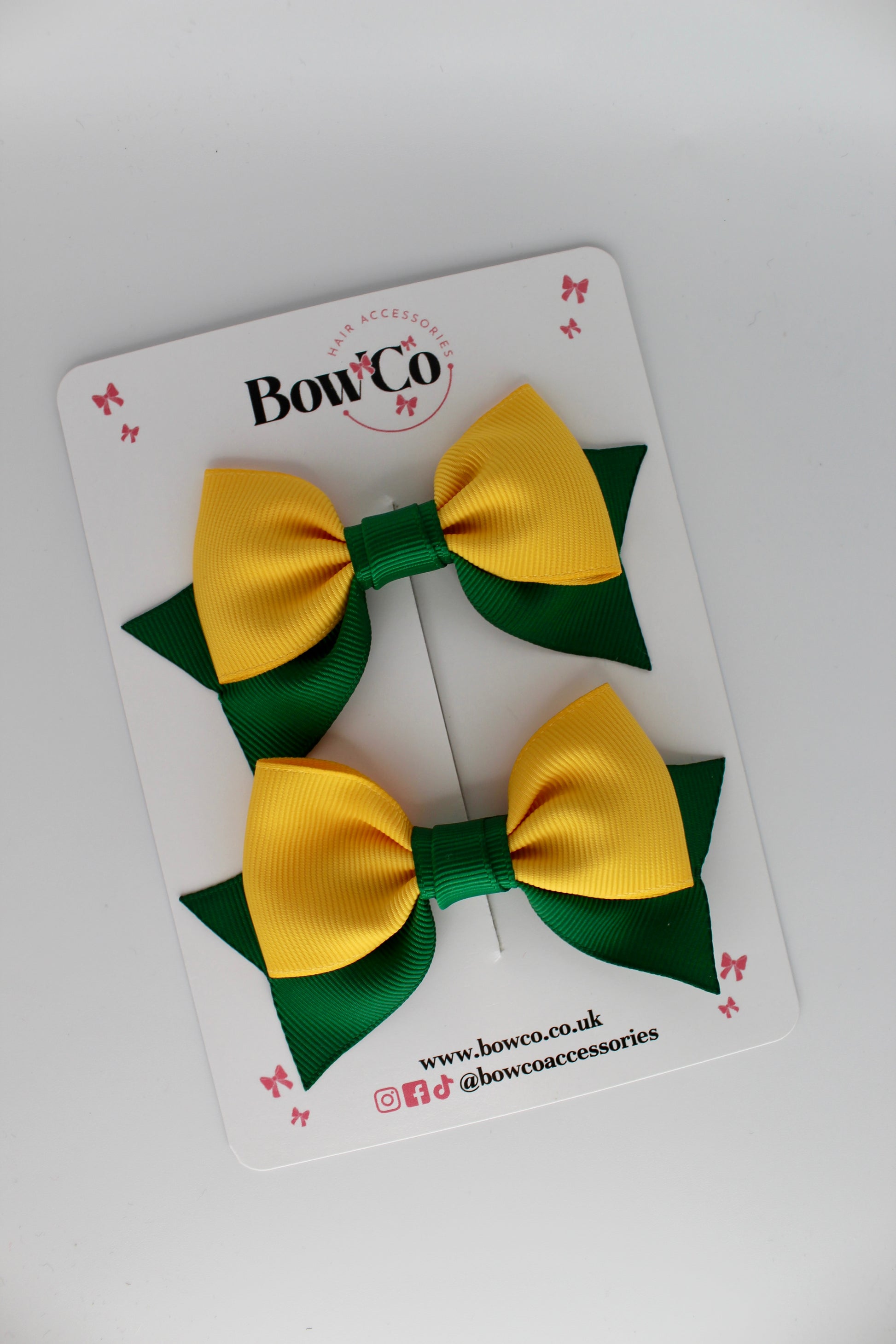 Double Knot Bow Tail Set - Clip - Forest Green and Yellow Gold