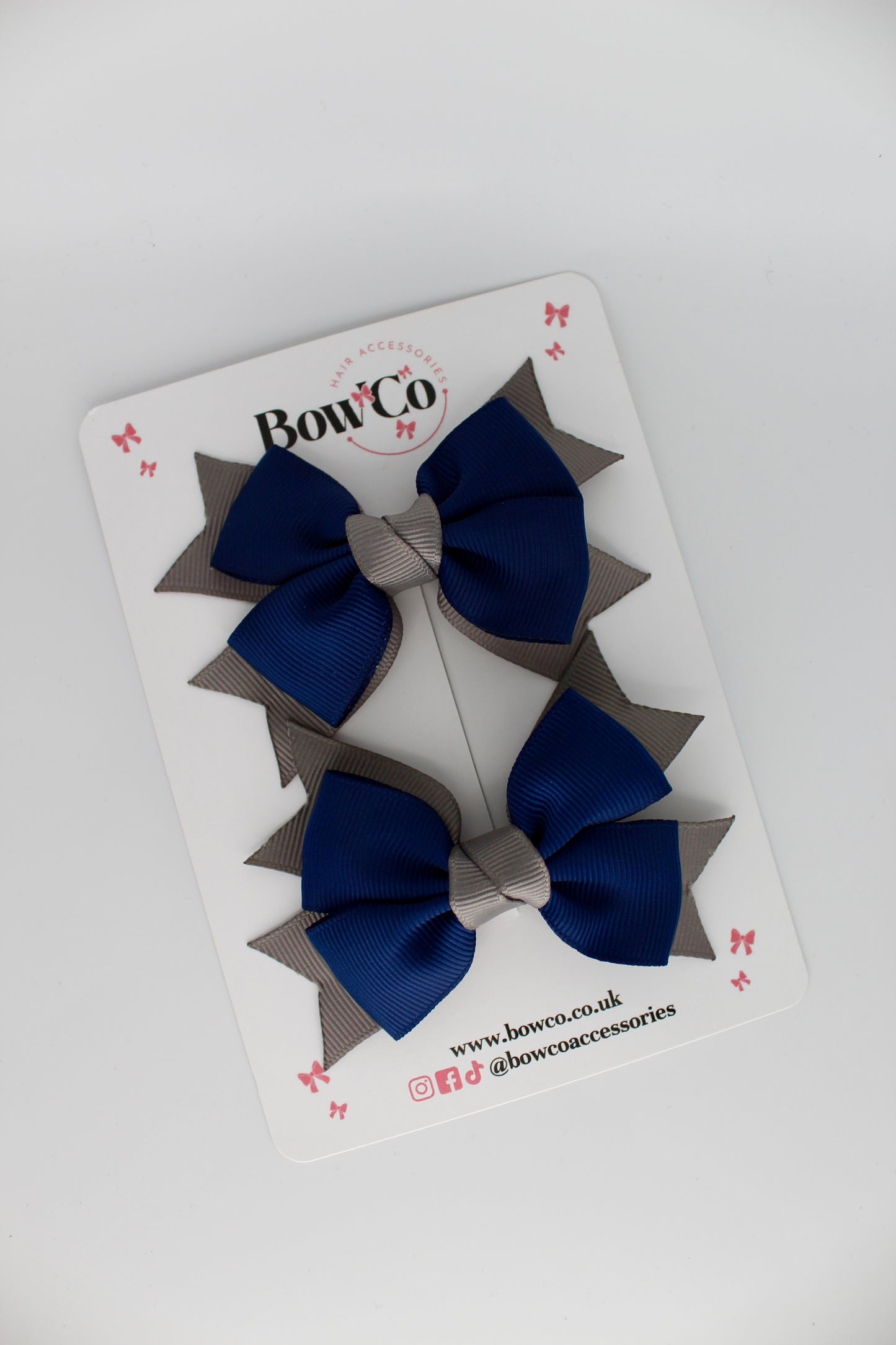 Knot Bow Set - Clip - Navy Blue and Metal Grey