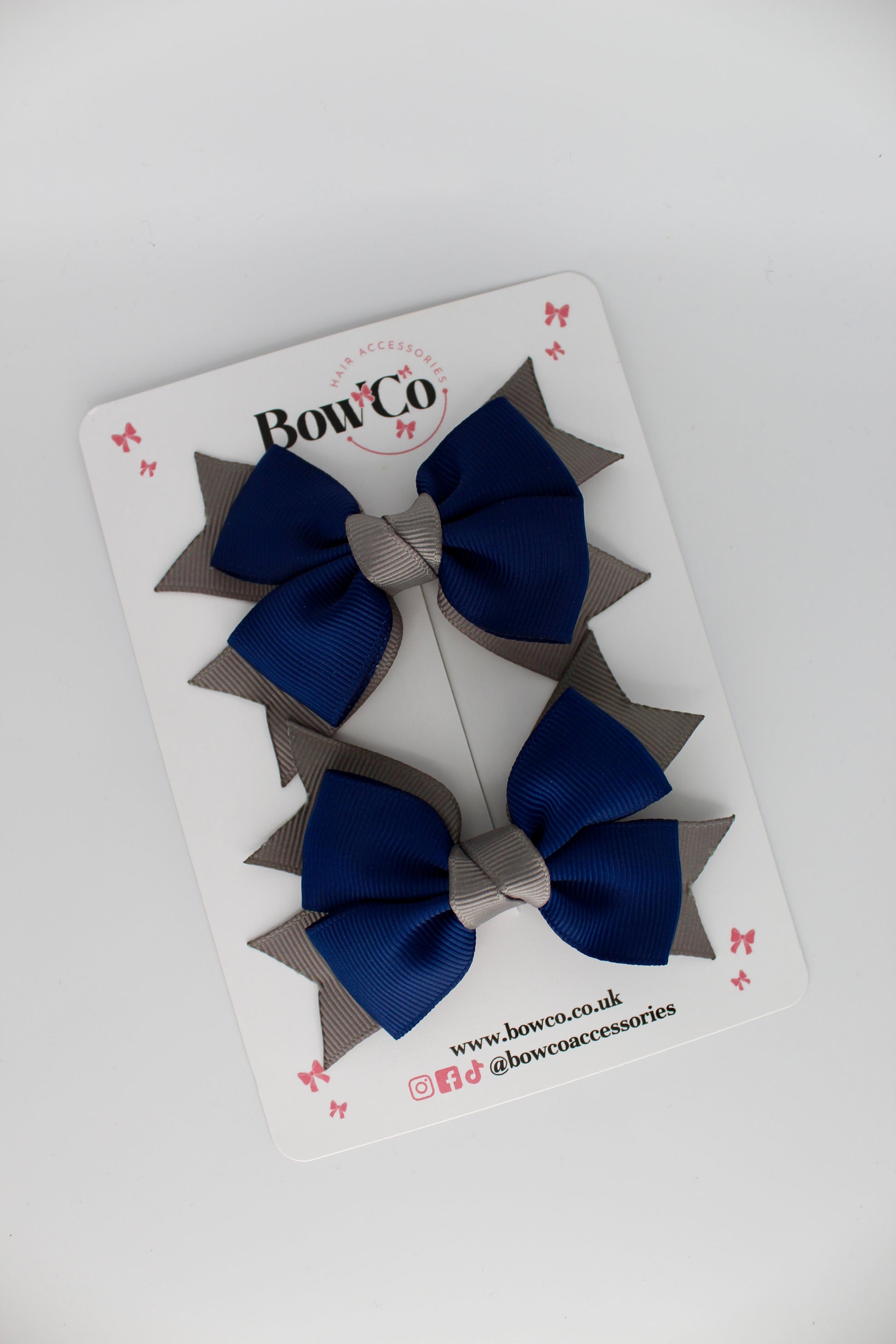 Knot Bow Set - Clip - Navy Blue and Metal Grey