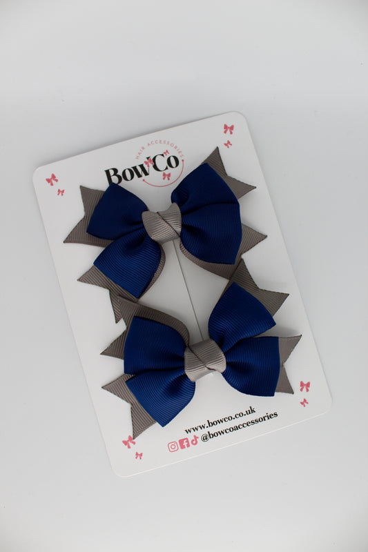 Knot Bow Set - Clip - Navy Blue and Metal Grey