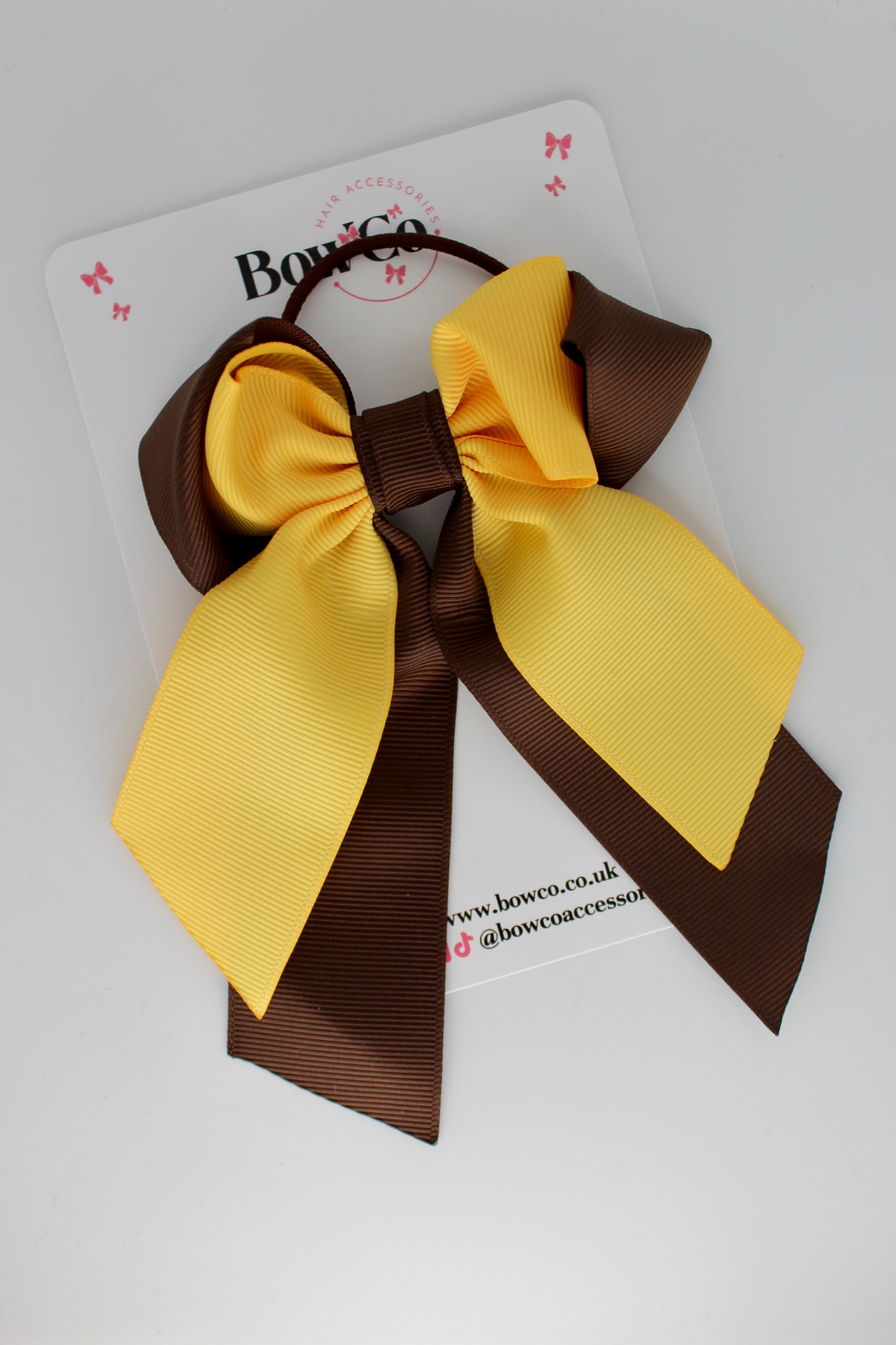 Layer Loop Tail Hair Bow - Elastic - Brown and Yellow Gold