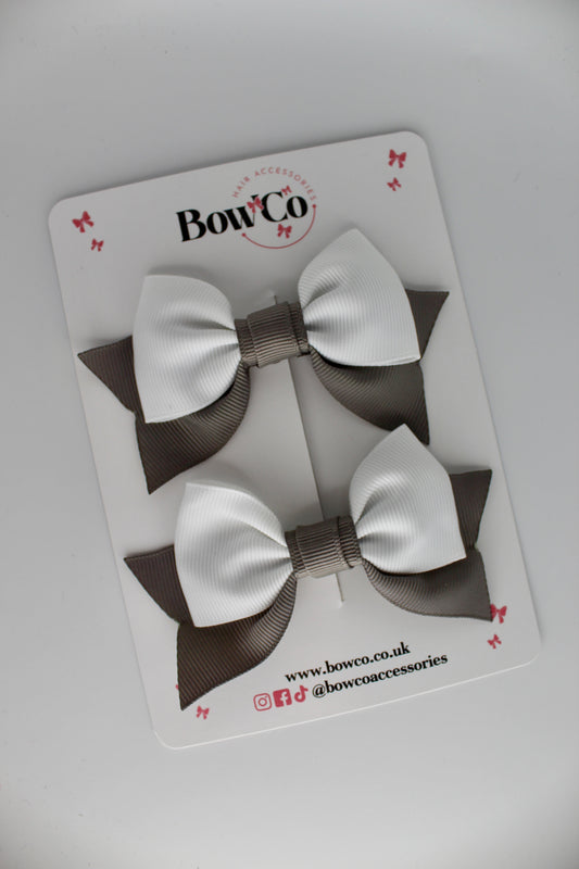 Double Knot Bow Tail Set - Clip - Metal Grey and White