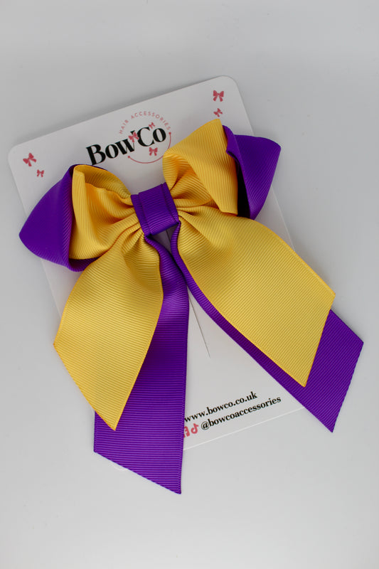 Layer Loop Tail Hair Bow - Clip - Purple and Yellow Gold