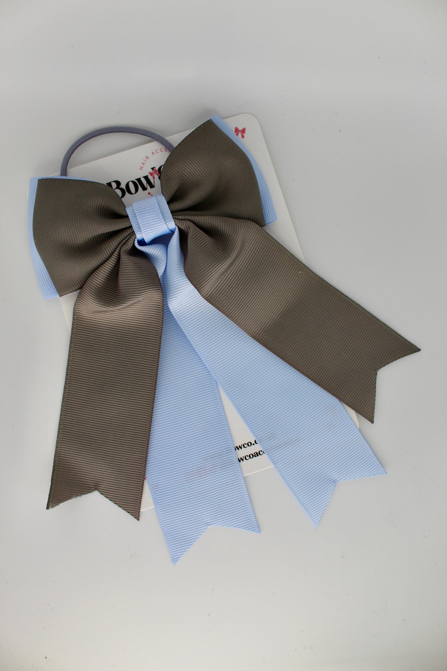 Classic Tail Bow - Elastic - Bluebell and Metal Grey