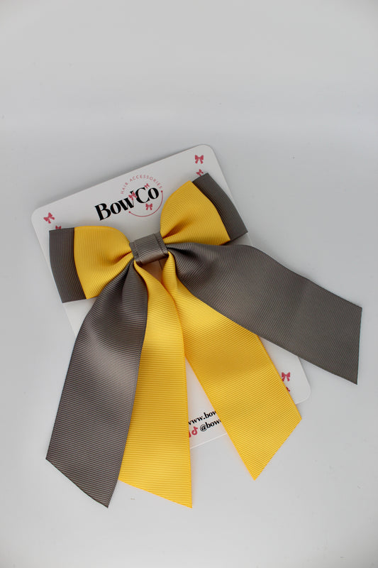 Double Layer Tail Bow - Clip - Metal Grey and Yellow Gold