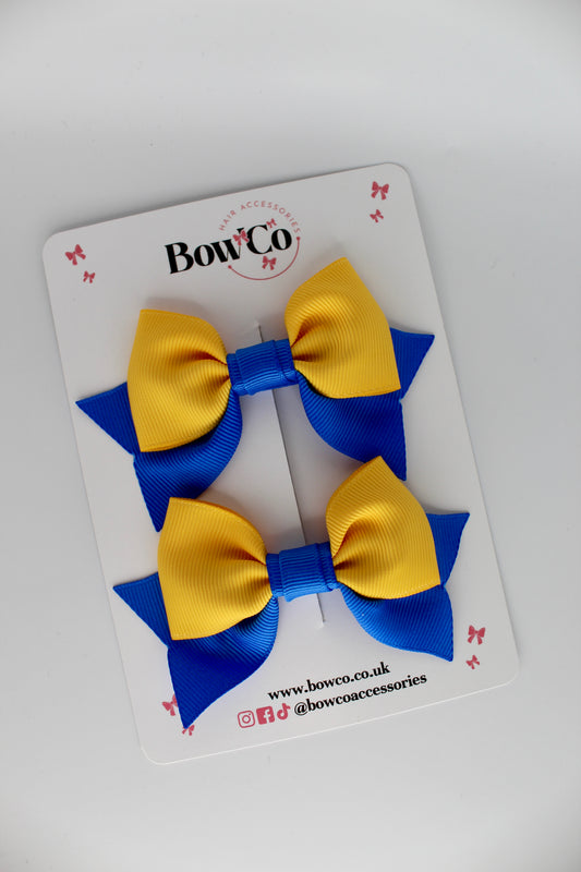 Double Knot Bow Tail Set - Clip - Royal Blue and Yellow Gold