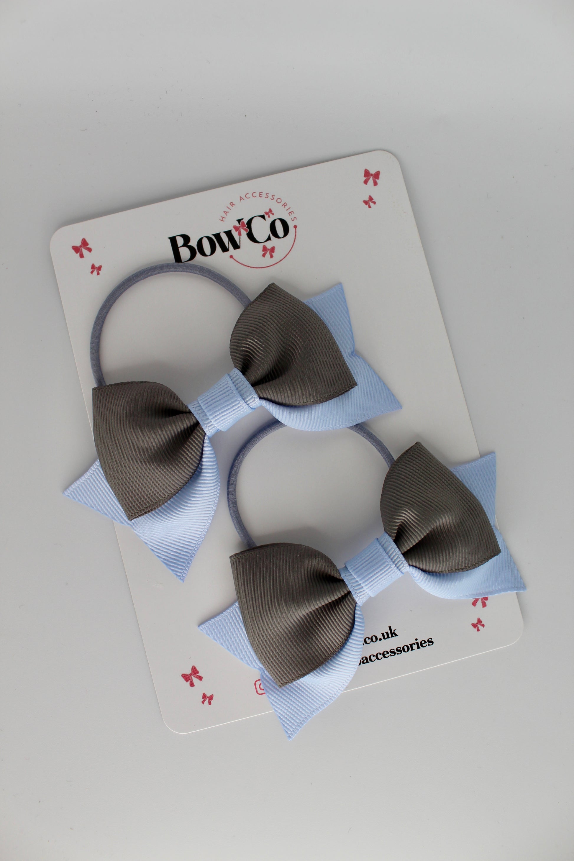 Double Knot Bow Tail Set - Elastic - Bluebell and Metal Grey