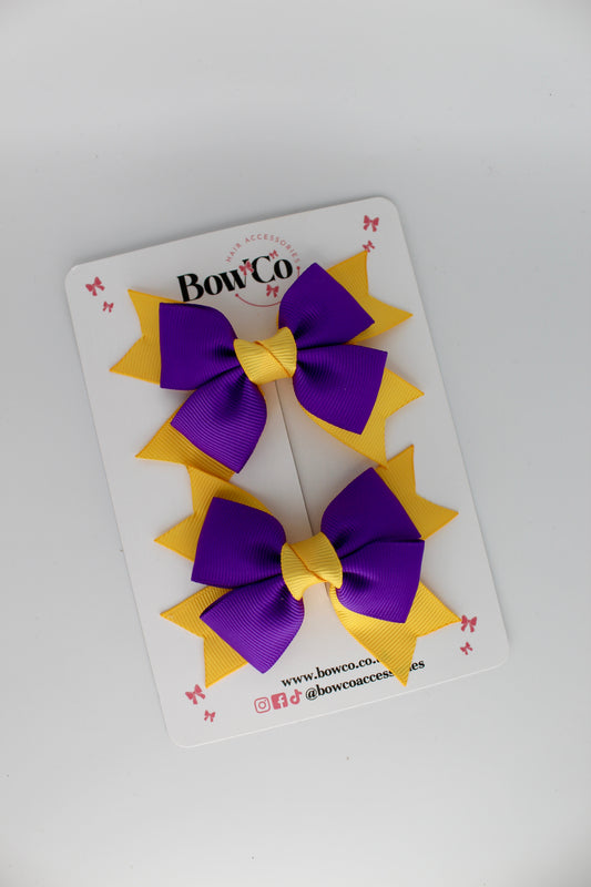 Knot Bow Set - Clip - Purple and Yellow Gold