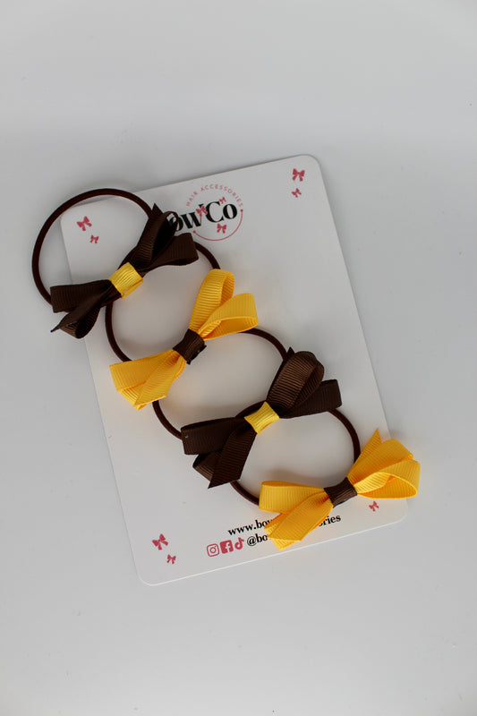 Ballerina Bows - Set of 4 - Elastic - Brown and Yellow Gold