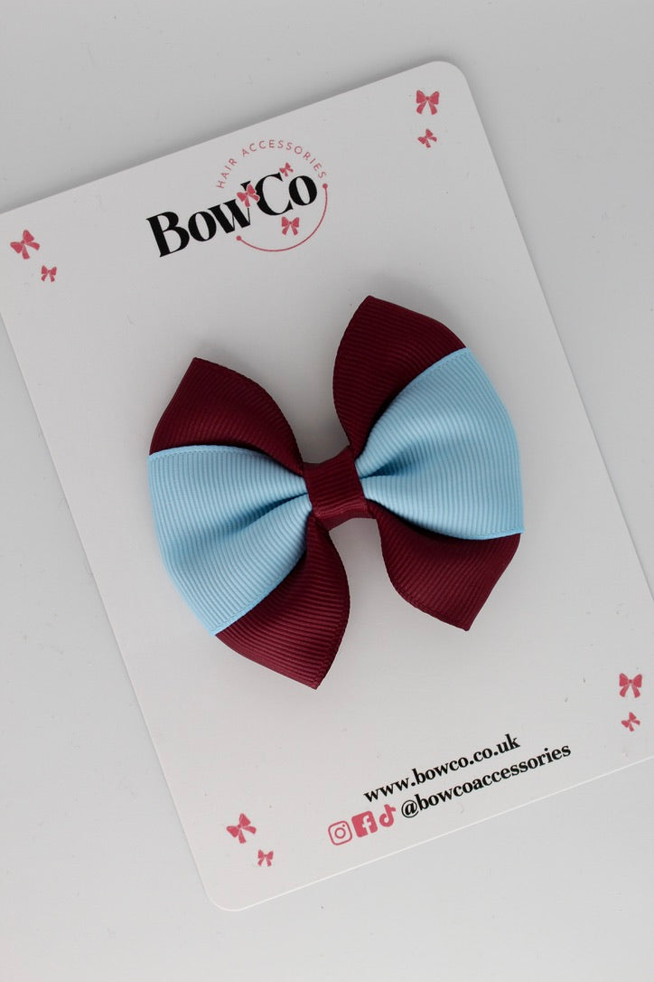 Burgundy and Blue Topaz - Round Tuxedo Bow - Clip