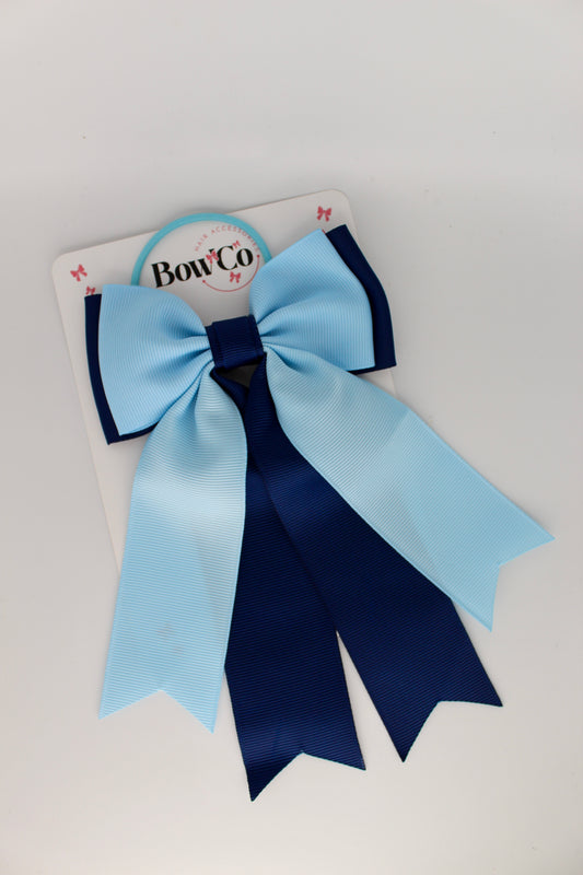 Classic Tail Bow - Elastic - Navy Blue and Blue Topaz