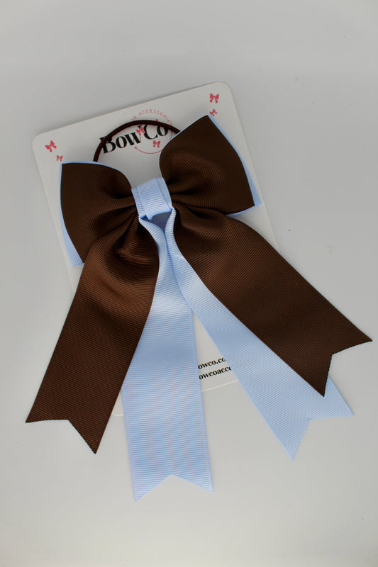 Classic Tail Bow - Elastic - Bluebell and Brown