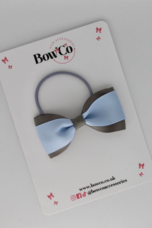 3 Inch Tuxedo Bow - Elastic - Bluebell and Metal Grey