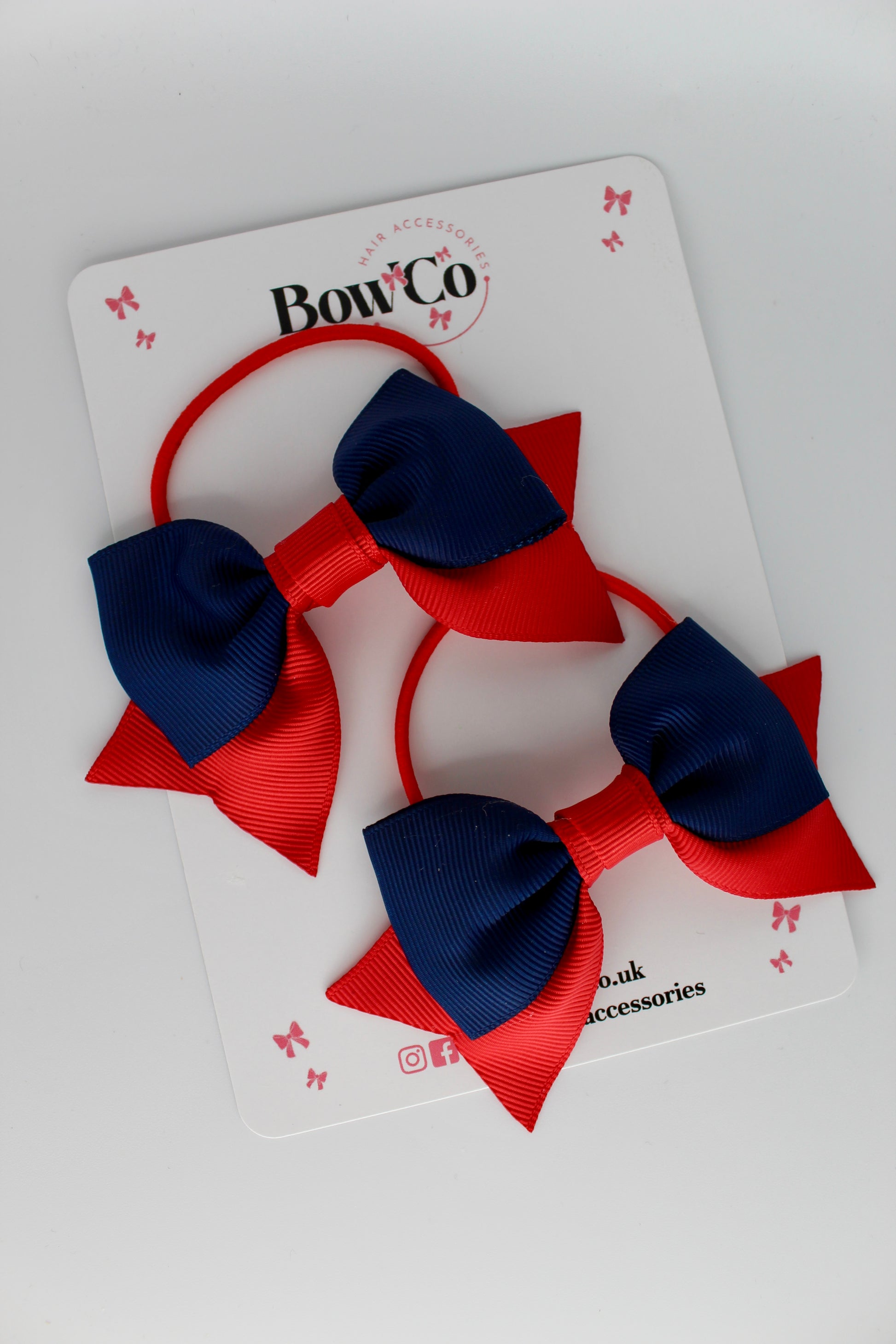 Double Knot Bow Tail Set - Elastic - Red and Navy Blue
