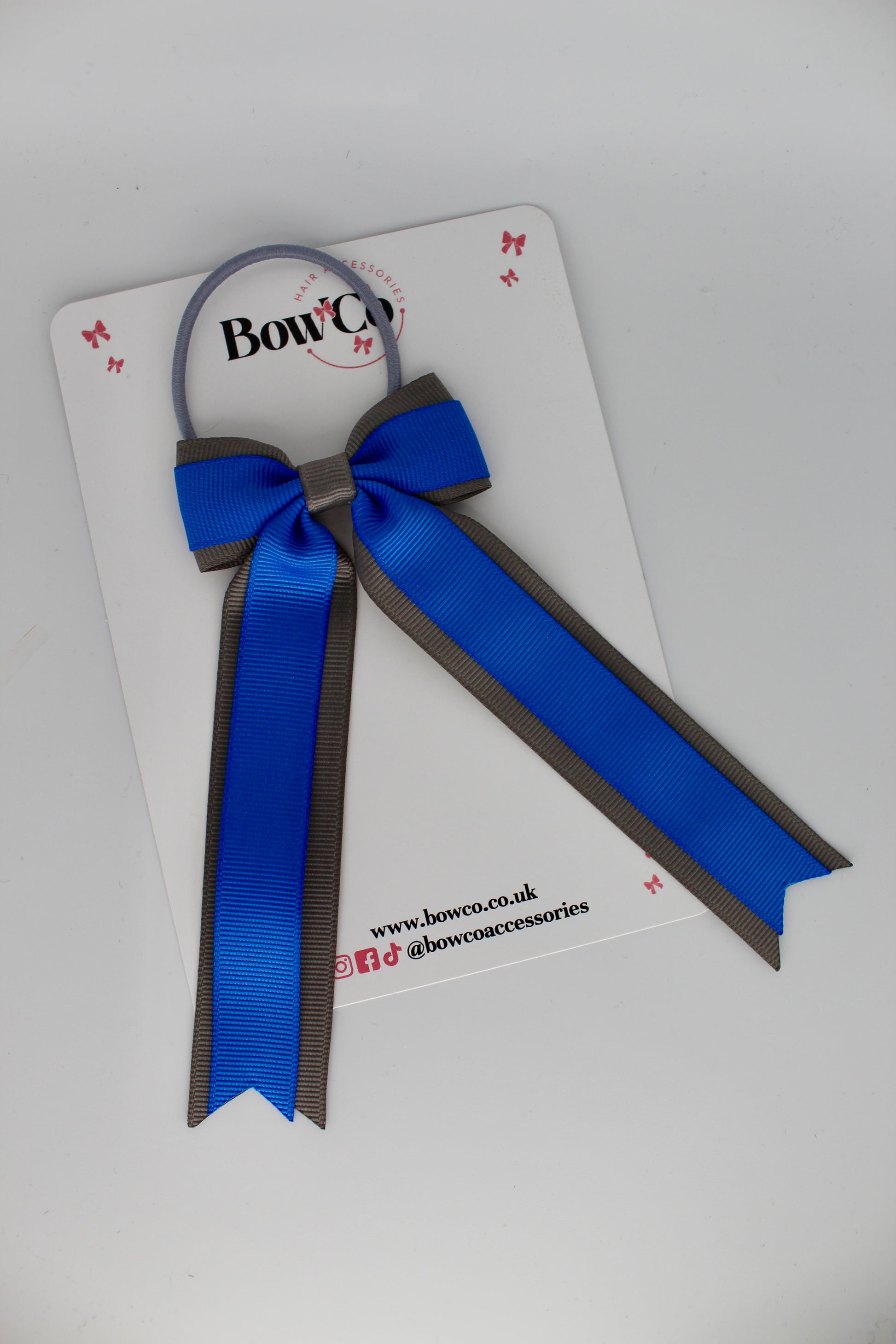 Tuxedo Tails Bow - Elastic - Royal Blue and Metal Grey