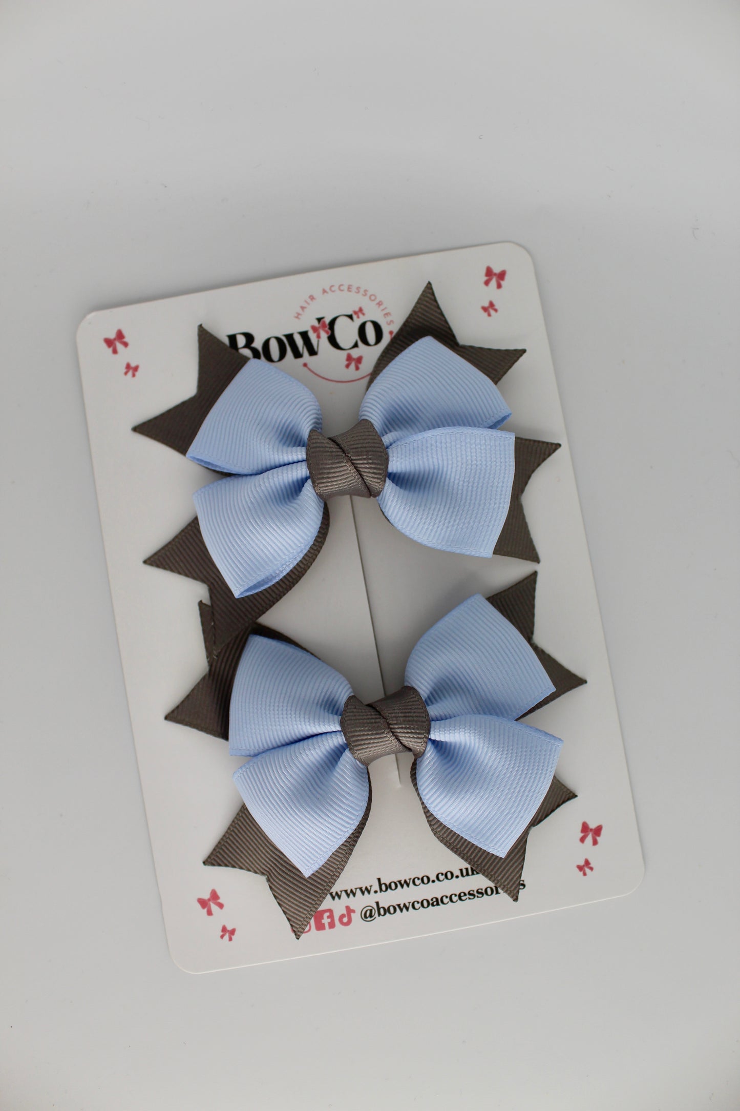 Knot Bow Set - Clip - Bluebell and Metal Grey