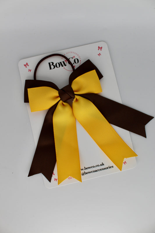 Double Ribbon Tail – Elastic - Brown and Yellow Gold