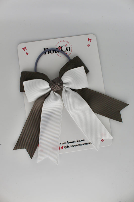 Double Ribbon Tail – Elastic - Metal Grey and White