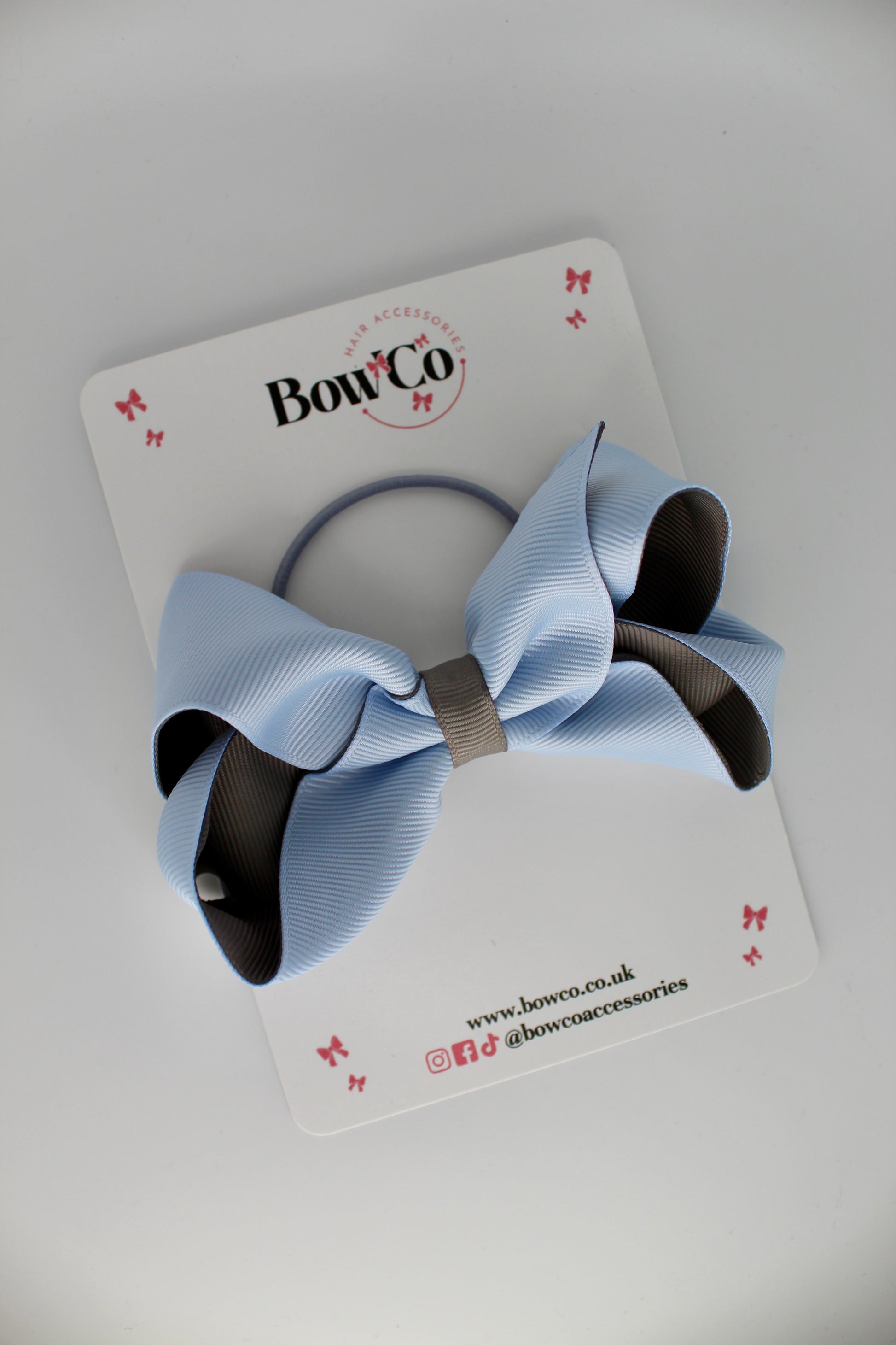 4 Inch Loop Bow - Elastic - Bluebell and Metal Grey