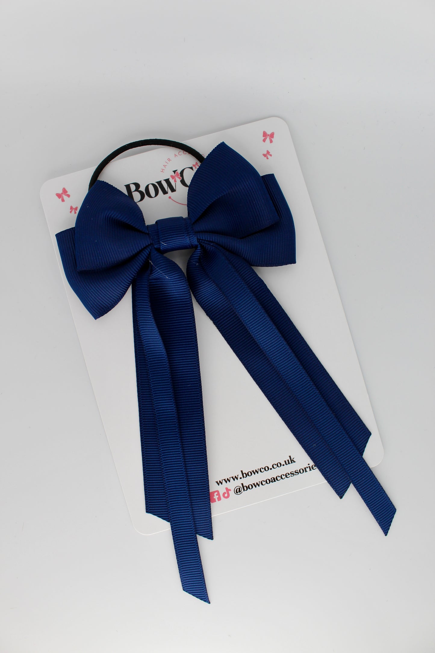 Streamer Tail School Hair Bow – Elastic - Navy Blue